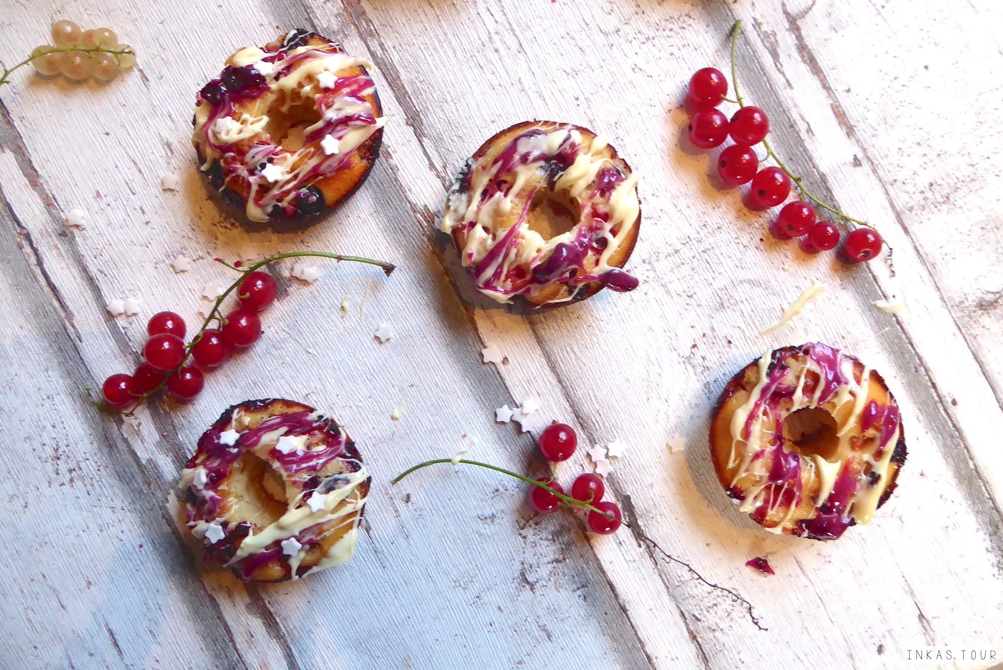 Oven Baked White Chocolate Cassis Donuts